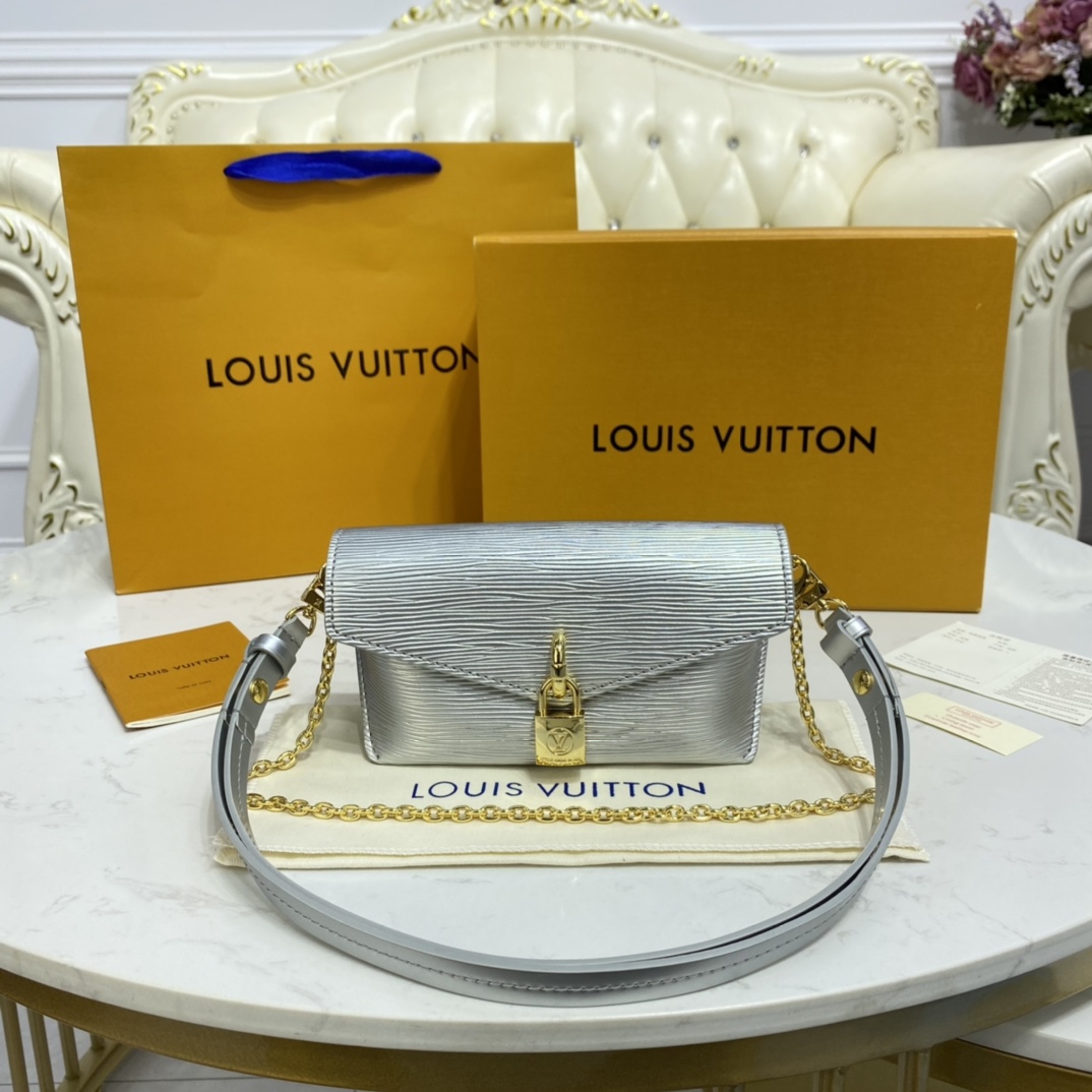 Louis Vuitton PADLOCK ON STRAP Handbag Epi Leather M80819 Silver